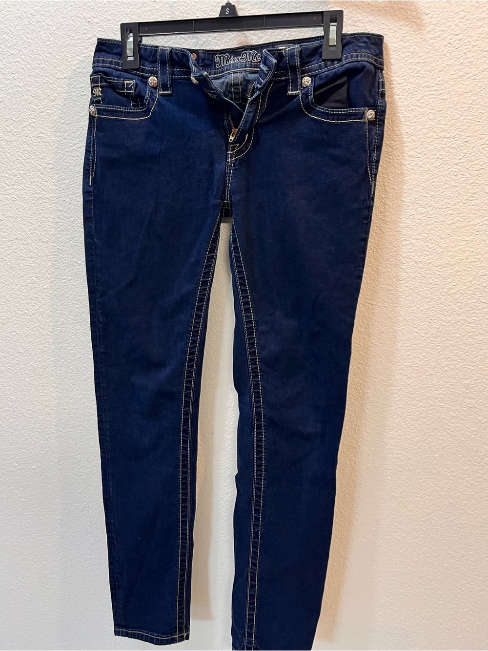 Miss Me Navy Skinny Jeans with Contrast Stitching